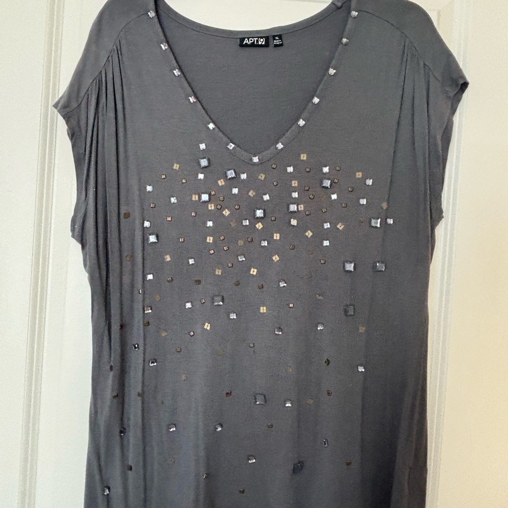 Apt. 9 Charcoal Embellished Short Sleeve Top